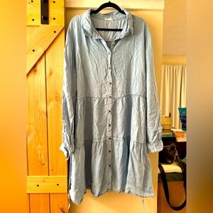 Chic Soul Light Blue Button-Up Tunic Dress - 3X